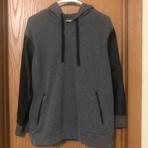 Hoodie With Faux Leather Sleeves